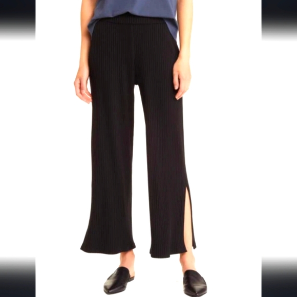 Eileen Fisher Women's Ribbed Side Slit Wide-Leg Pants Black Lyocell Plus sz 3X. - Picture 1 of 15